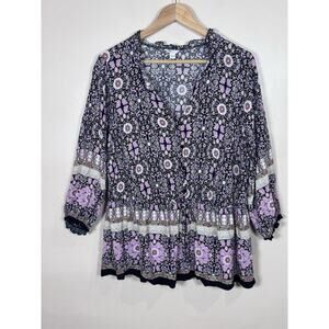 Cato Womens Plus Size Peasant Blouse Top Pink Floral Boho Tie Waist 18/20W